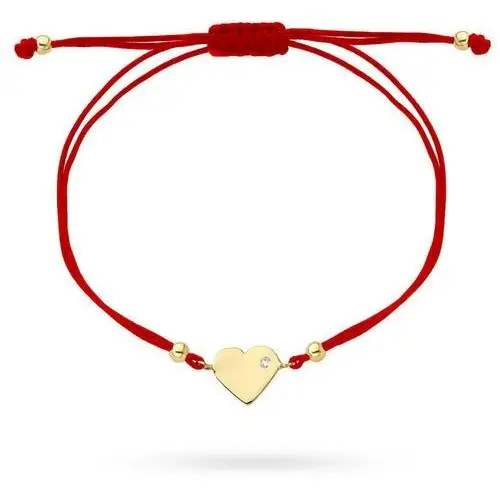 Bransoletka złote serce z cyrkonią na czerwonym sznurku, 2-25-B00616-2