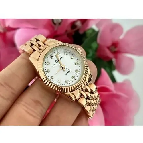 Damski zegarek w różowym złocie białe cyrkonie Lovrin 2
