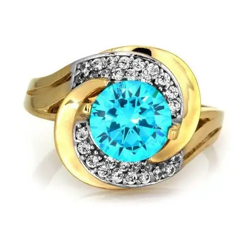 Lovrin Duży pierścionek ze złota 585 z niebieską cyrkonią i białym złotem