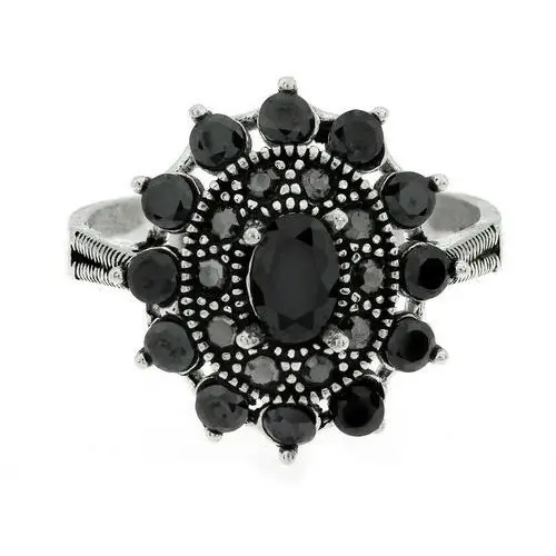 Duży srebrny pierścień oksydowany owalny z czarnymi kamieniami, kolor czarny 2