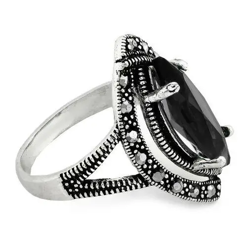 Duży srebrny pierścień z markazytami i czarnym onyksem Lovrin 3