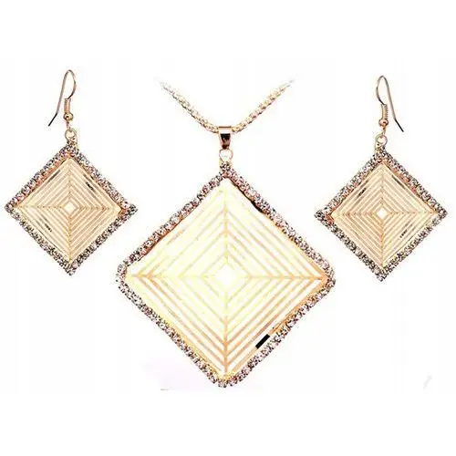 Elegancki komplet biżuterii kwadraty wysadzane cyrkoniami