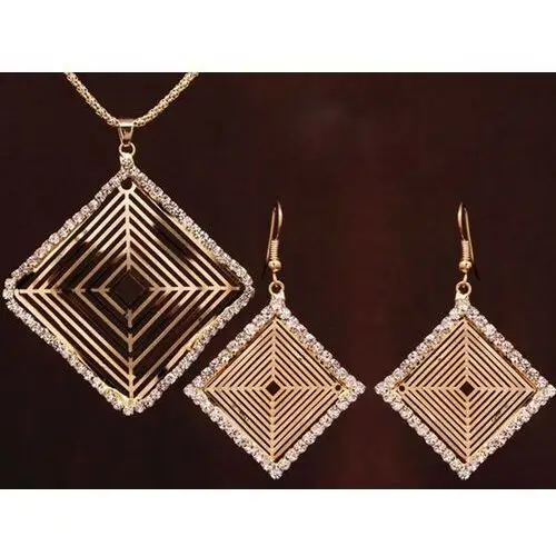 Elegancki komplet biżuterii kwadraty wysadzane cyrkoniami 2