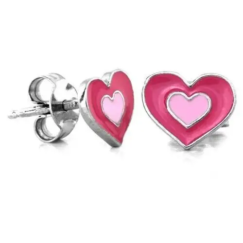 Kolczyki srebrne dla dziewczynki na sztyft różowe emaliowane serce