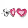 Kolczyki srebrne dla dziewczynki na sztyft różowe emaliowane serce Sklep