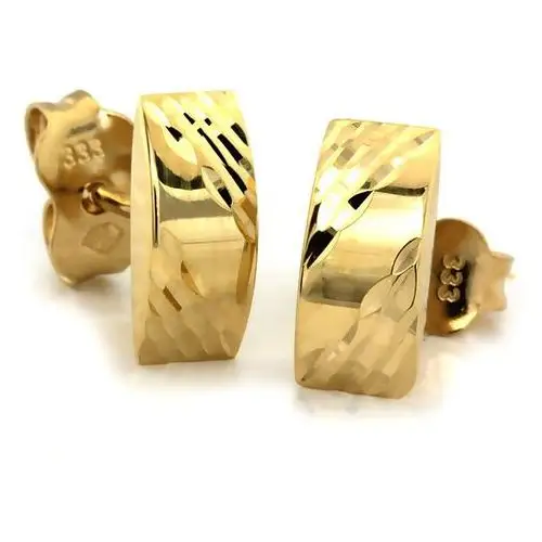 Kolczyki złote 375 eleganckie szerokie przecinki na sztyfcie na prezent Lovrin