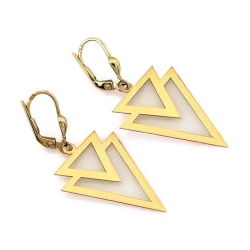 Kolczyki złote 585 geometryczne wiszące trójkąty angielskie zapięcie Lovrin