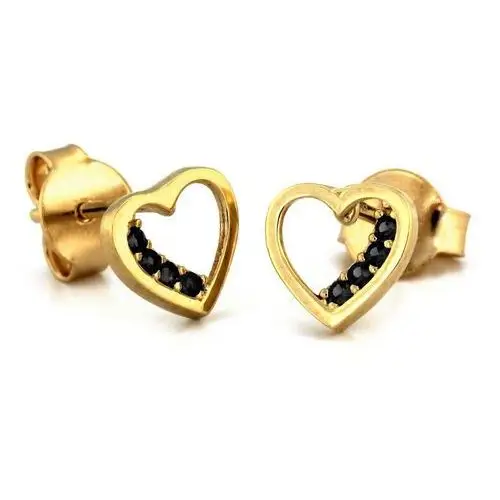 Kolczyki złote serce z czarnymi cyrkoniami, KL_6060C_585