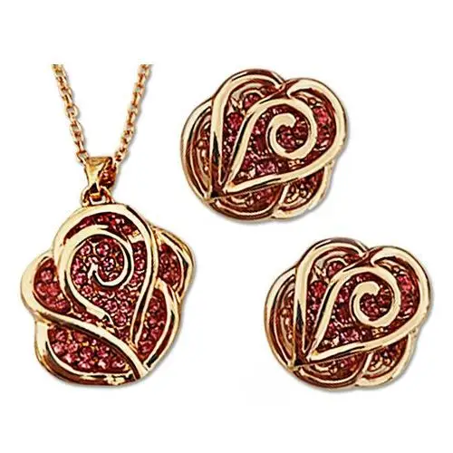 Komplet biżuterii ażurowe róże różowe cyrkonie, kolor różowy