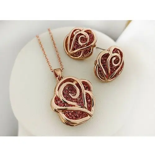 Komplet biżuterii ażurowe róże różowe cyrkonie, kolor różowy 4