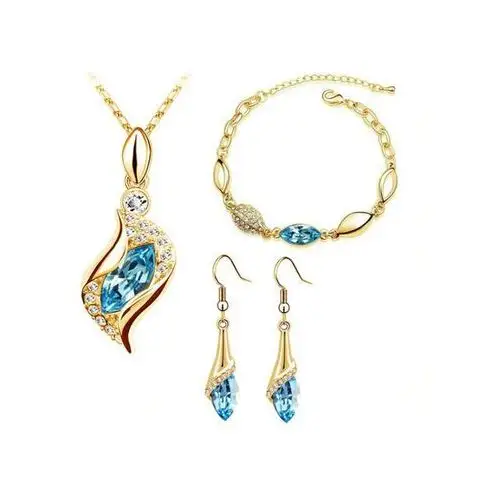 Komplet biżuterii błękitne łezki kryształowe krople, kolor niebieski