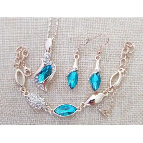 Komplet biżuterii błękitne łezki kryształowe krople, kolor niebieski 2