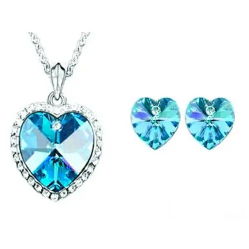 Komplet biżuterii błękitne serca serduszka z cyrkoniami na prezent Lovrin