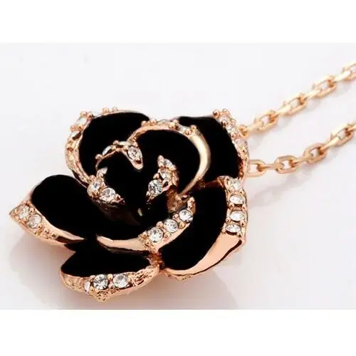 Komplet biżuterii czarne róże emalia z cyrkoniami, kolor różowy 4