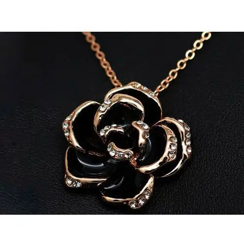 Komplet biżuterii czarne róże emalia z cyrkoniami, kolor różowy 5