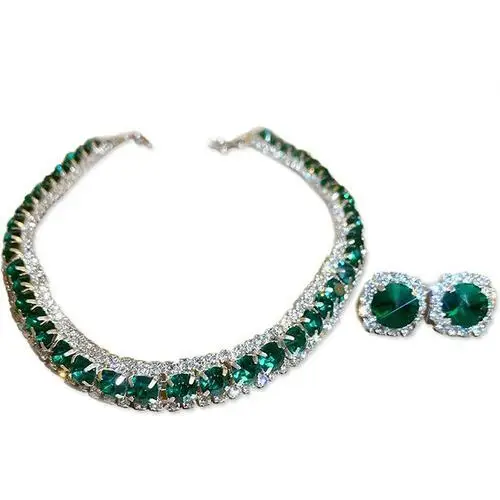 Lovrin Komplet biżuterii damskiej choker z zielonymi cyrkonii i kolczyki na sztyft