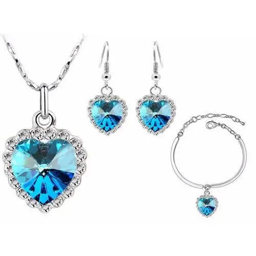 Lovrin Komplet biżuterii damskiej serca z błękitnymi cyrkoniami lazurowe serca