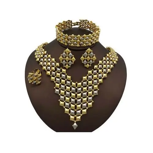 Komplet biżuterii dwukolorowy z elegancka kolią geometryczny wzór romby Lovrin