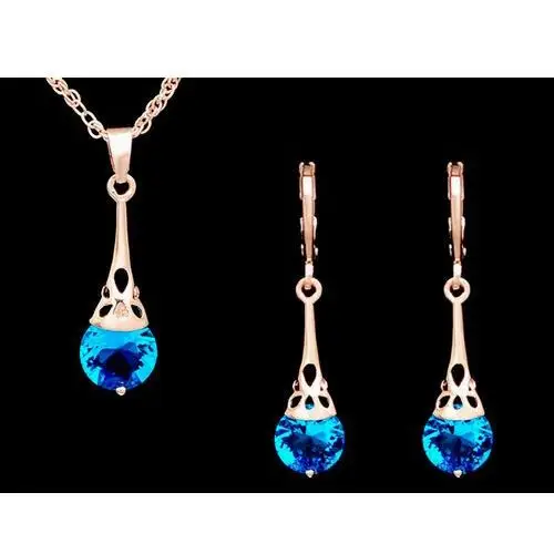 Lovrin Komplet biżuterii eleganckie błękitne cyrkonie łezki krople 2