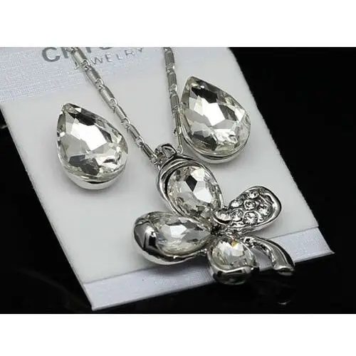 Komplet biżuterii koniczynki białe cyrkonie kryształy Lovrin 3