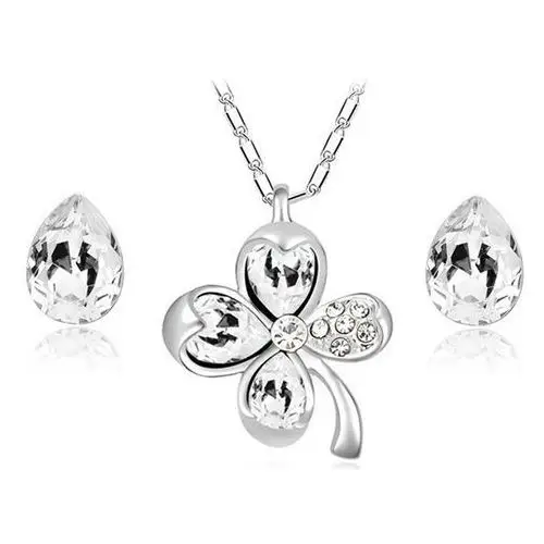 Komplet biżuterii koniczynki białe cyrkonie kryształy Lovrin