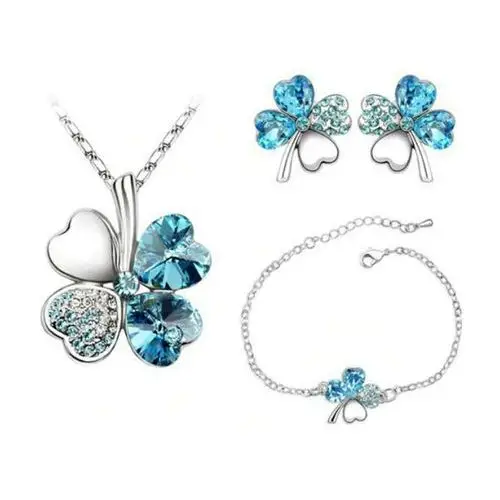 Komplet biżuterii koniczynki błękitne, kolor niebieski