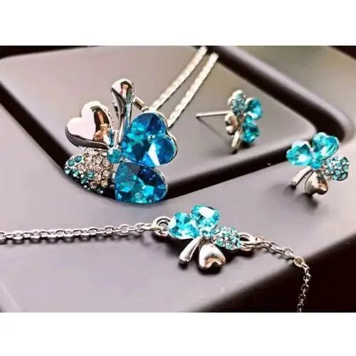 Komplet biżuterii koniczynki błękitne, kolor niebieski 2