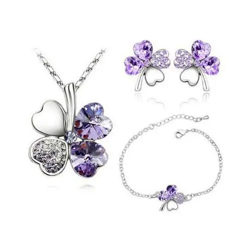 Lovrin Komplet biżuterii koniczynki fioletowe prezent