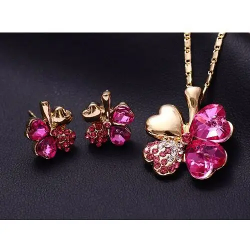 Lovrin Komplet biżuterii koniczynki różowe prezent 2