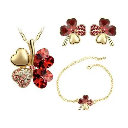 Lovrin Komplet biżuterii koniczynki rubinowe prezent