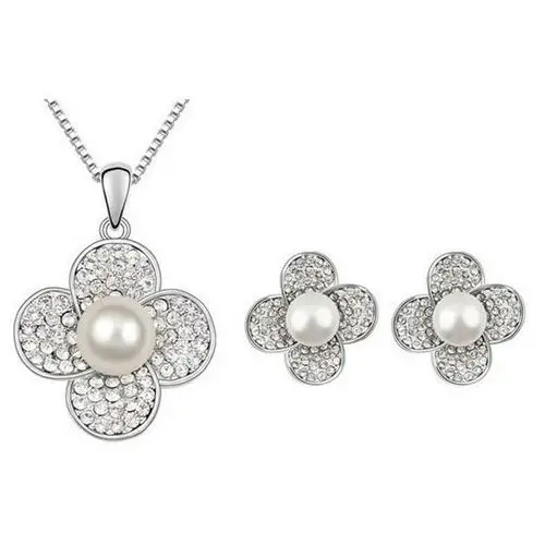 Lovrin Komplet biżuterii kwiaty z białą perłą