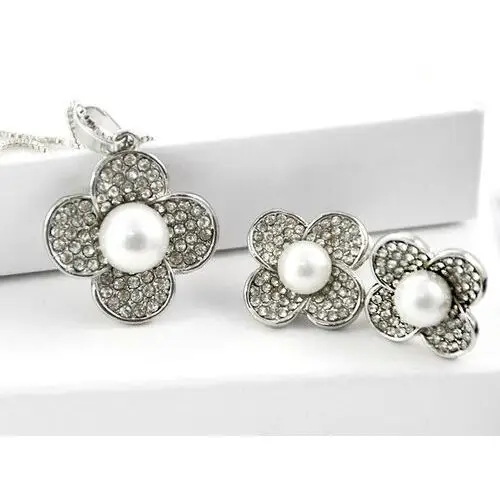 Lovrin Komplet biżuterii kwiaty z białą perłą 3