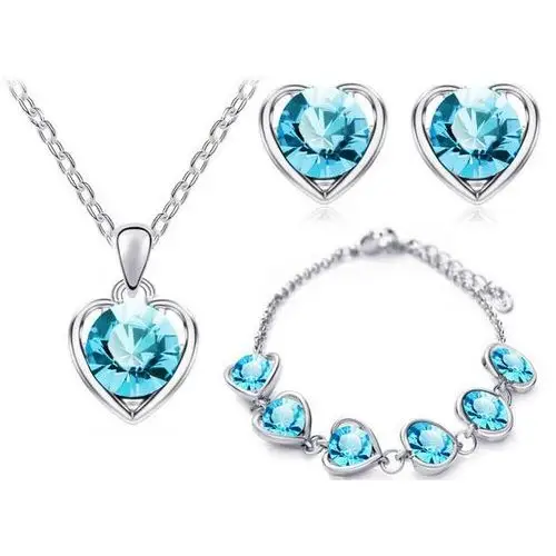 Komplet biżuterii lazurowe serduszka kryształowe serca na prezent, kolor niebieski