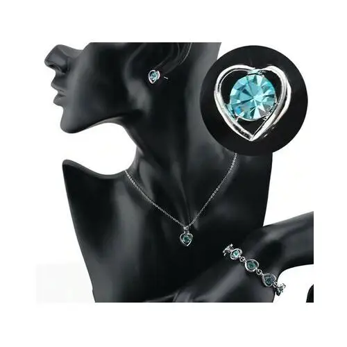 Komplet biżuterii lazurowe serduszka kryształowe serca na prezent, kolor niebieski 2