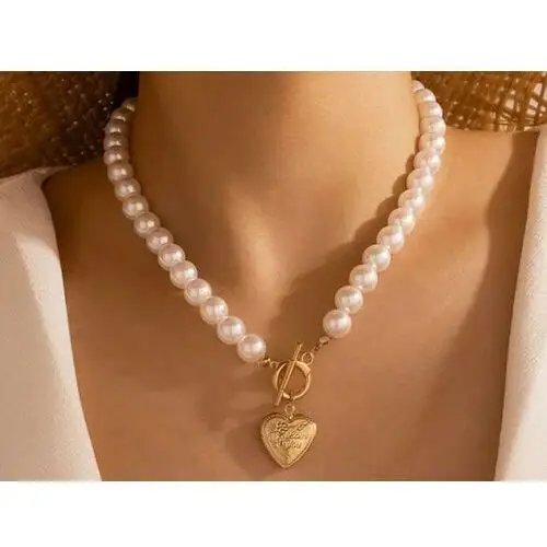 Komplet biżuterii perełkowy bransoletka i naszyjnik z zawieszką serce puzderko 2