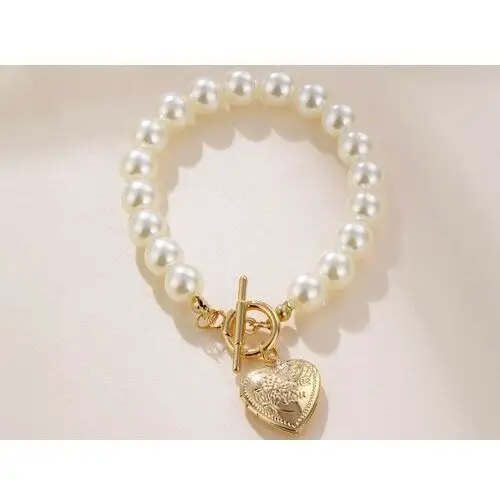 Komplet biżuterii perełkowy bransoletka i naszyjnik z zawieszką serce puzderko 3