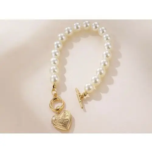 Komplet biżuterii perełkowy bransoletka i naszyjnik z zawieszką serce puzderko 4