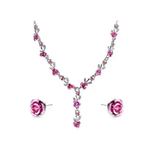 Komplet biżuterii różowe róże kolia