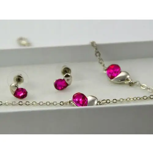Lovrin Komplet biżuterii różowe serca cyrkonie 2