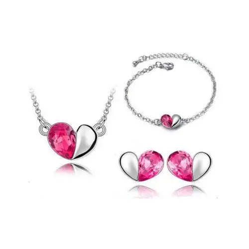 Lovrin Komplet biżuterii różowe serca cyrkonie