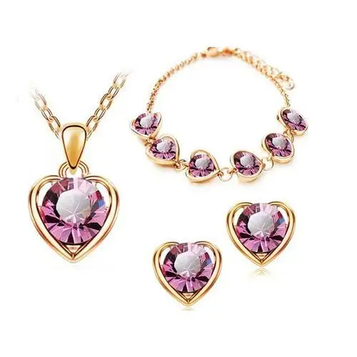 Lovrin Komplet biżuterii różowe serduszka serca