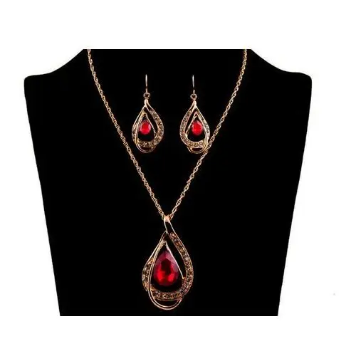 Komplet biżuterii rubinowe krople z cyrkoniami 4