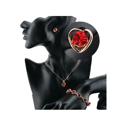 Lovrin Komplet biżuterii rubinowe serca serduszka z cyrkoniami 2
