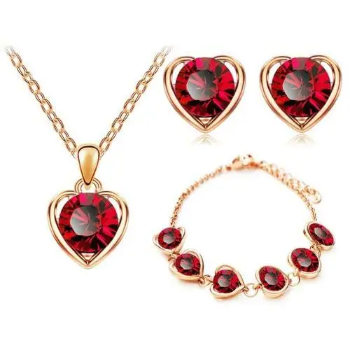 Lovrin Komplet biżuterii rubinowe serca serduszka z cyrkoniami