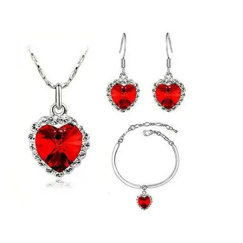 Komplet biżuterii rubinowe serduszka serce oceanu czerwone cyrkonie na prezent, 85198 s50