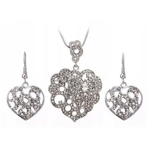 Komplet biżuterii serca bogato zdobione cyrkoniami