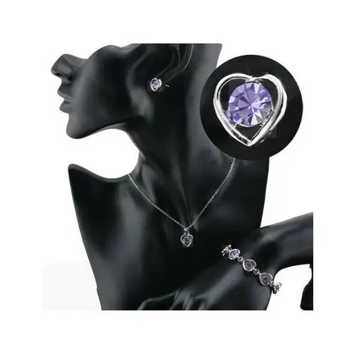 Lovrin Komplet biżuterii serduszka liliowe z cyrkoniami 2