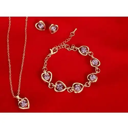 Komplet biżuterii serduszka z liliowymi cyrkoniami serca na prezent, 85191 s60 2