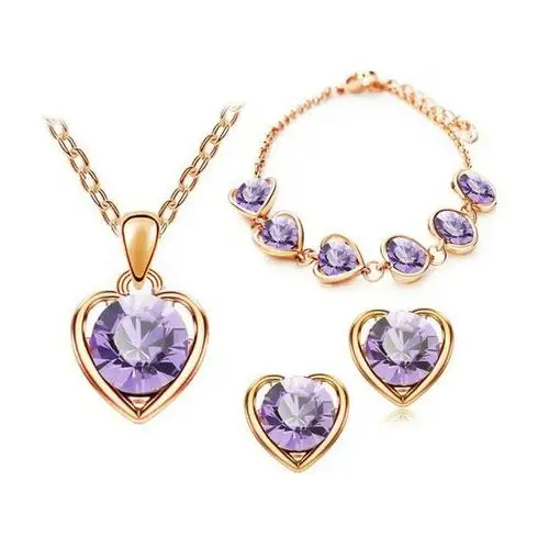 Komplet biżuterii serduszka z liliowymi cyrkoniami serca na prezent, 85191 s60