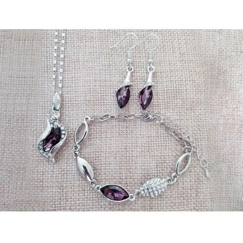 Lovrin Komplet biżuterii śliwkowe migdały fioletowe cyrkonie 2